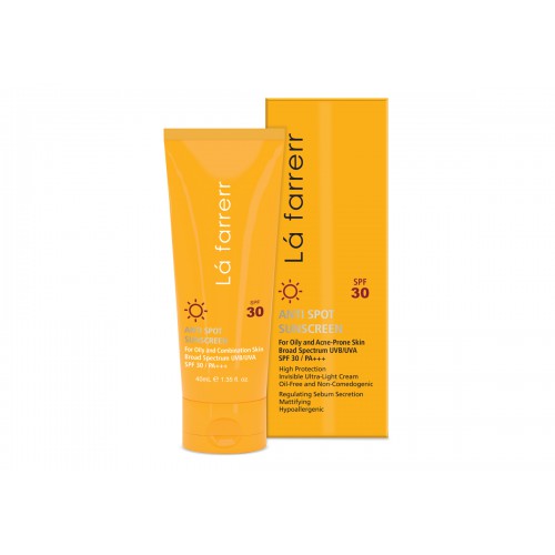 کرم ضد آفتاب SPF۳۰ پوست چرب لافارر ضد لک و بدون رنگ ۴۰ میلی لیتر