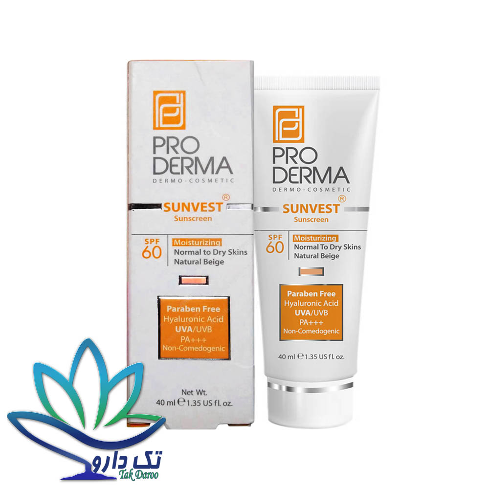 کرم ضد آفتاب و مرطوب کننده پرودرما SPF60 مناسب پوست های معمولی و خشک ۴۰ میلی لیتر