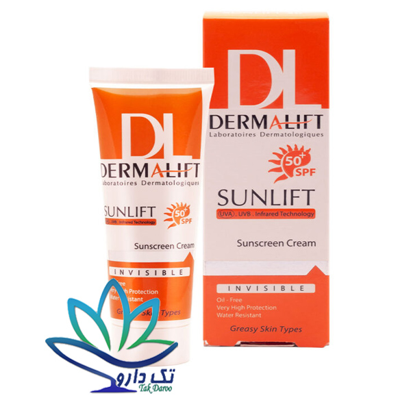 کرم ضد آفتاب SPF50 سان لیفت فاقد چربی درمالیفت 40 میلی لیتر