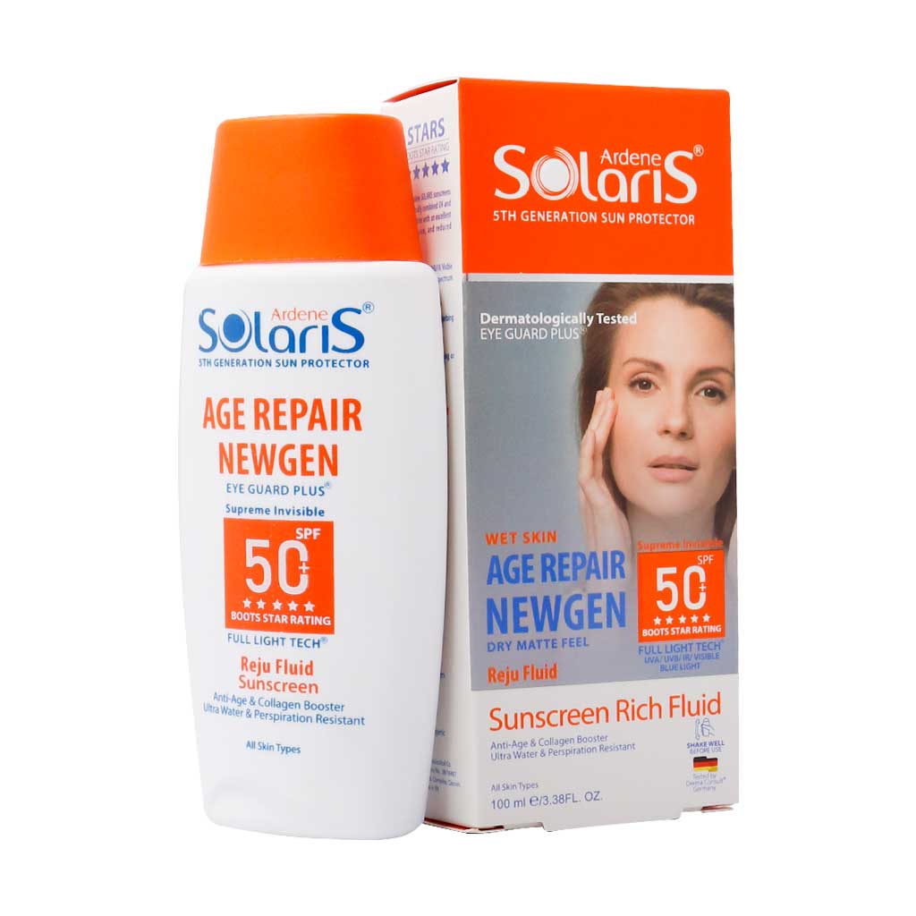 فلوئید ضد آفتاب و ضد چروک SPF50 سولاریس آردن مدل ایج ریپیر نیوژن 100 میلی لیتر فلوئید ضد آفتاب و ضد چروک SPF50 سولاریس آردن مدل ایج ریپیر نیوژن 100 میلی لیتر