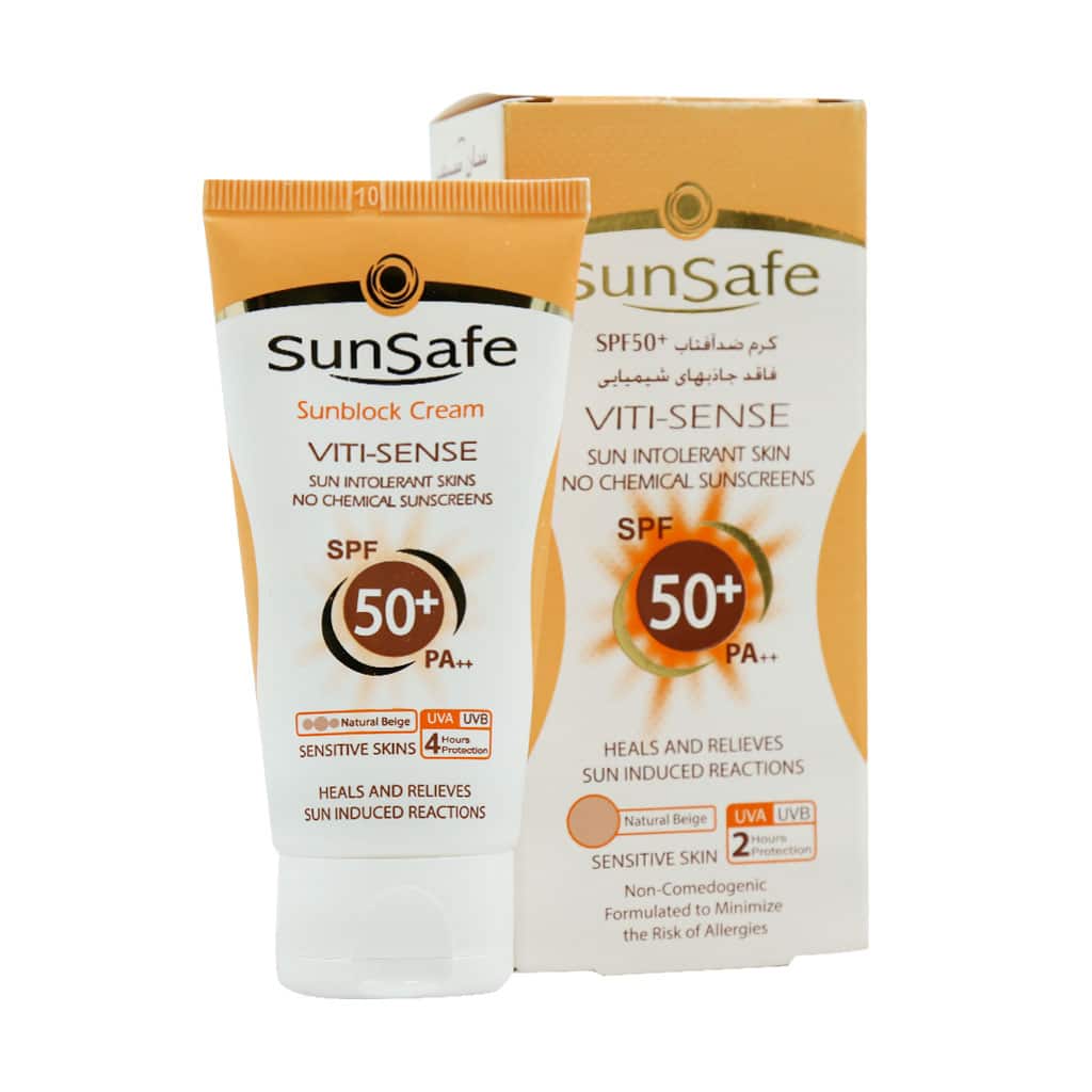 کرم ضد آفتاب رنگی سان سیف SPF50 فاقد جاذب های شیمیایی مناسب پوست حساس ۵۰ میلی لیتر