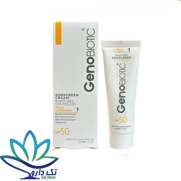 ژنوبایوتیک کرم ضد آفتاب پوست های چرب SPF50 سانو ژن (بی رنگ)